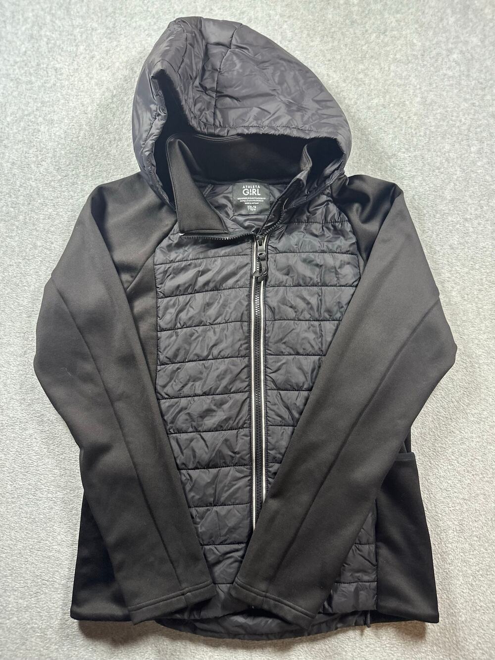 Athleta Girl Seasons of Change Hybrid Jacket Girl SZ XXL/16 Black Quilted Hooded